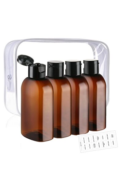 Choice 4 زجاجات سفر بيضاء سعة 100 مل مع ملصق وحقيبة تخزين، زجاجة بلاستيكية بن...