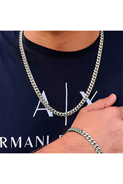 Choice 60cm silvery 2pcs Street Hip Hop Silver Color Stainless Steel Cuban Ch...