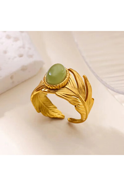 Choice خواتم JZ8147G عتيقة قابلة لتغيير المقاس، مرصعة بحجر أخضر، بتصميم ورقة ...