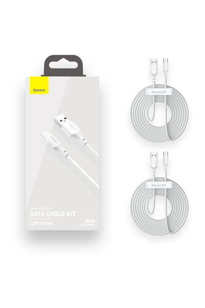 Baseus USB la USB Type-C, 1.5 m, 40W, 5A, (Set 2 Bucati), TZCATZJ-02, Alb