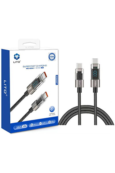 Lito Data Cable with Lightning Plugs, Type-C 100W, 1.2m - (LD09) - Black