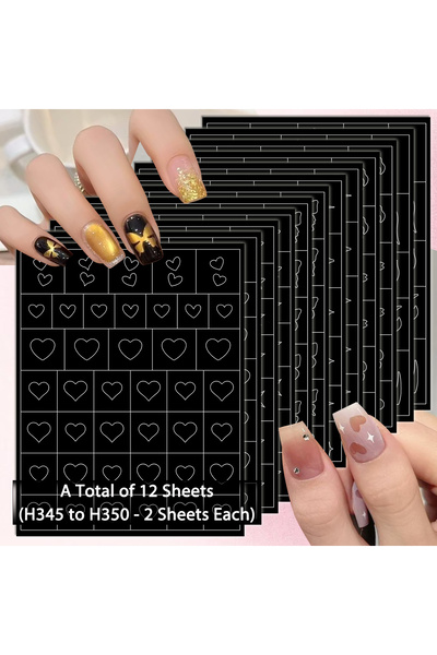 Choice ستايل 8 (12 ورقة) 3/6/12 ورقة ملصقات استنسل فن الأظافر باللونين الأسود...