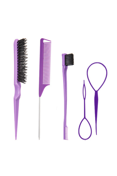 Choice مجموعة أدوات تصفيف الشعر السوداء (5 قطع): مشط ذو رأس مدبب، فرشاة حواجب...