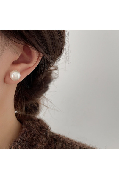 Choice white French Temperament Flat Round Pearl Stud Earrings Women and Girl...