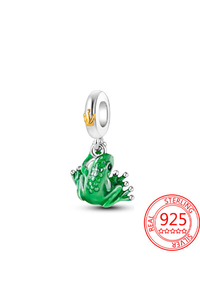 Choice KYC0592 تعليقة ضفدع أمير مطلية بالفضة عيار 925، لون أخضر، من القصص الخ...