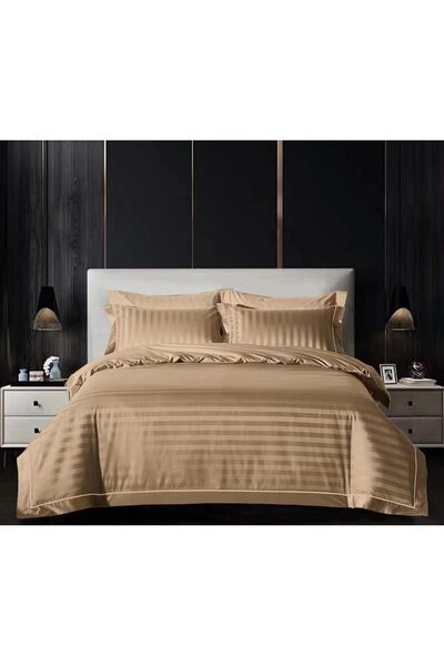 OEM Set de lenjerie de pat din satin maro, 6 piese, 230 x 250 cm