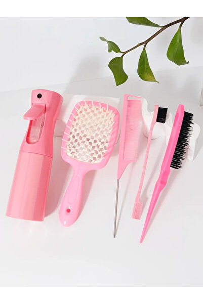 Choice مجموعة أدوات تصفيف الشعر الوردية المكونة من 5 قطع: مشط مجوف بوسادة هوا...