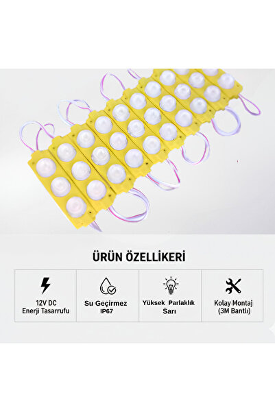 Oto Çizgi 10'Lu Parmak Led Amber Led Büyük Mercekli 12W Sarı