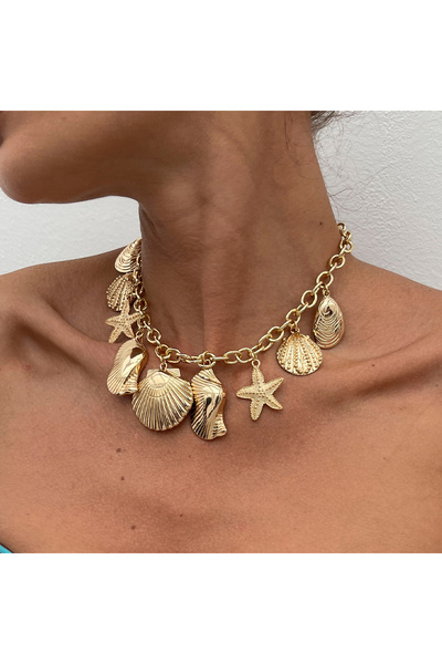 Choice1 قلادة تشوكر ذهبية اللون من إنجيمارك بتصميم نجم البحر والصدفة، مصنوعة ...