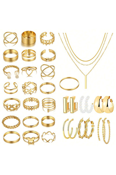 Choice طقم مجوهرات نسائي ذهبي مكون من 29 قطعة، مصنوع من سبيكة معدنية، يتضمن أ...
