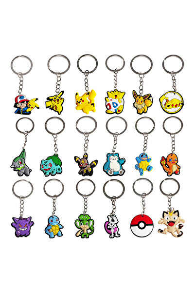 Miniso Mix 18pcs 1-18Pcs Cartoon Pikachu Pvc Soft Keychain Ornament Pendant f...