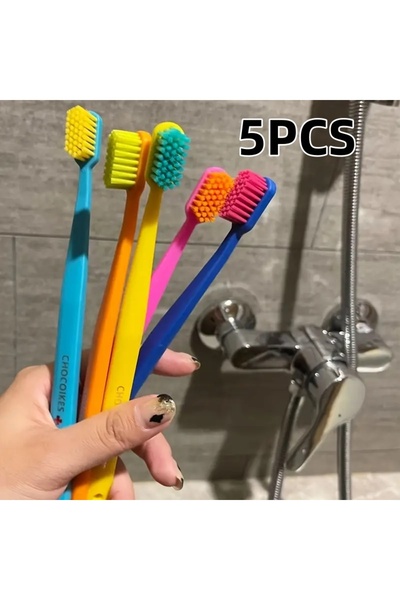 Choice خمس قطع من فرشاة أسنان سويسرية بألوان قوس قزح، عالية الكثافة، بشعيرات ...