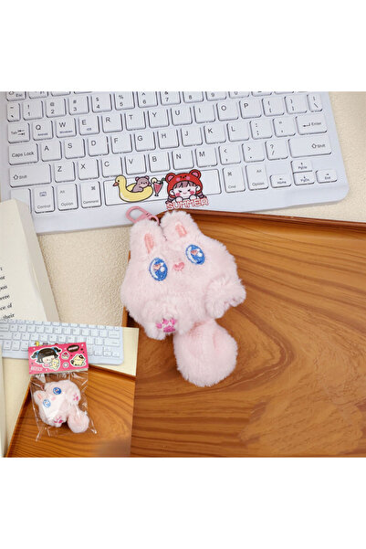 Choice سلسلة مفاتيح قطة كرتونية لطيفة طويلة الذيل من القطيفة - وردي - 1