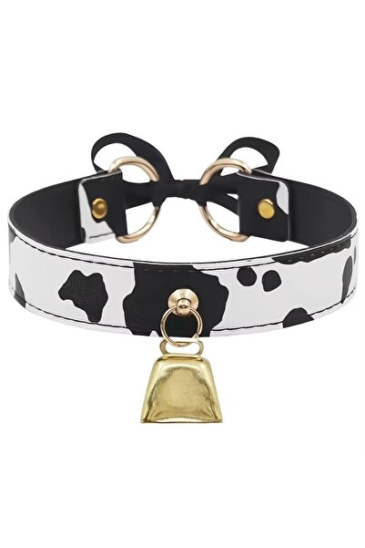 Choice Gold Bell Fashion Leather Choker Necklace Cow Print Adjustable Bow Nec...