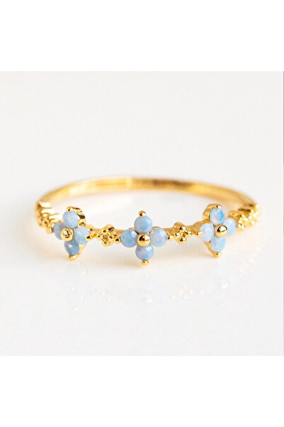 Choice سبعة خواتم ذهبية اللون بتصميم أنيق وعصري مرصعة بحجر الأوبال على شكل زه...