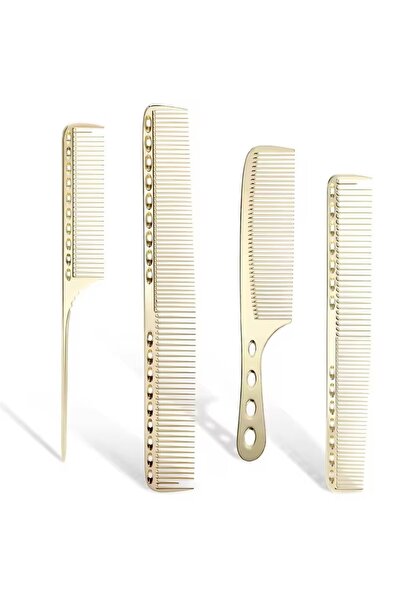 Choice طقم أمشاط فاخرة من مارسيليس، لون ذهبي، 4 قطع، مصنوعة من المعدن، مشط حل...