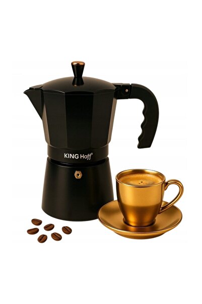 Kinghoff Coffee machine, espresso machine, aluminum, 9 cups 450 ml, black/gold,