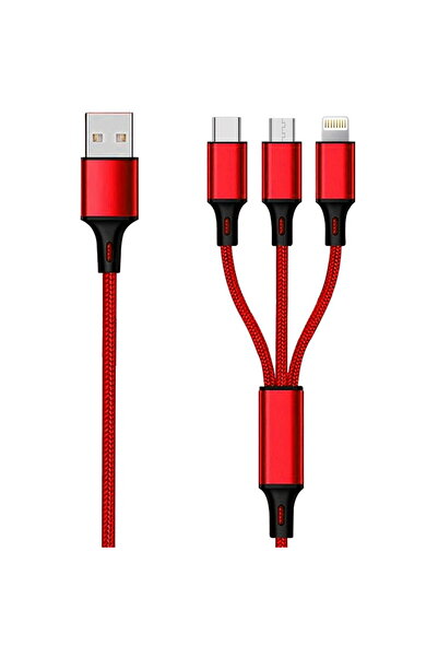 2go 3in1 USB Ladekabel Micro-USB, Apple, TypeC Nylon 1,5 m, Rosu