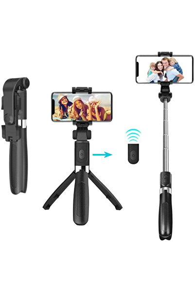 Techsuit Selfie Stick si Trepied cu Telecomanda, 70cm - (L01) - Black