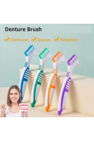 Choice4 Orange Denture Toothbrush Cleaning Brush Double Sided Non-slip Handle...