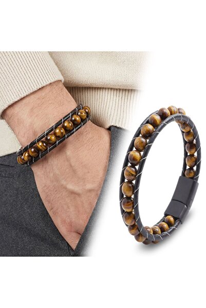 FM Tiger's Eye Natural Stone Leather Bracelet 31832B2D8M11