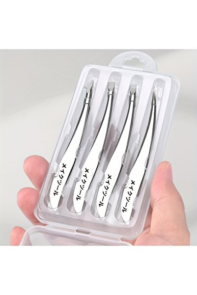 Choice مجموعة ملاقط دقيقة فضية اللون مكونة من 4 قطع، متعددة الاستخدامات، لإزا...