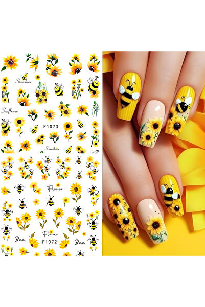 Choice Yellow 2 Spring and summer bee sunflower nail stickers, easy to apply ...