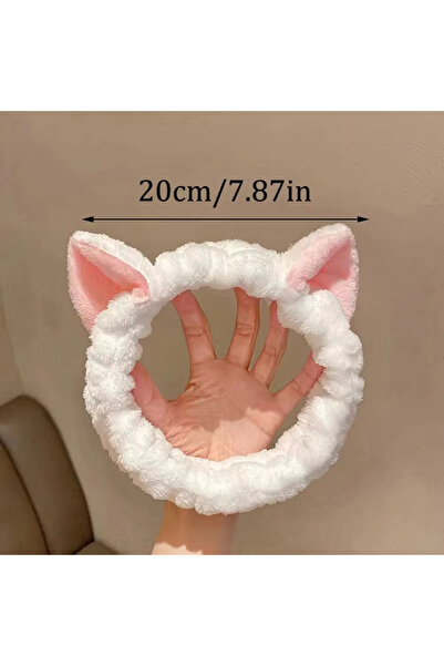 Choice قطعة واحدة - طوق رأس أبيض لطيف من الصوف المرجاني على شكل أذني قطة - نا...
