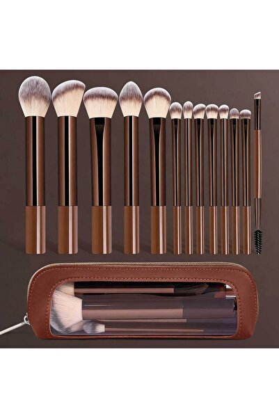 Choice مجموعة فرش مكياج بنية اللون (13 قطعة) مع حقيبة تخزين، ناعمة ورقيقة، من...