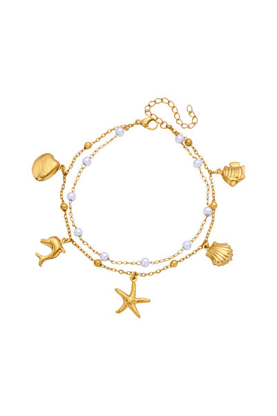 Choice 1 Starfish Shell Anklet For Women Gold Color Stainless Steel Pearls Sh...