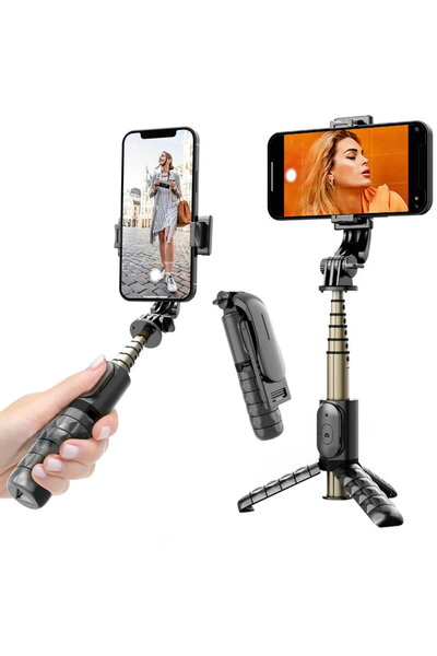 Techsuit Selfie Stick cu Trepied si Telecomanda, 68cm, Mini - (Q10) - Black