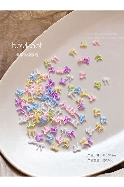 Choice 50pcs Pearlescent Bow Pearl Nail Art Accessories 3Stylies Dopamine Rib...