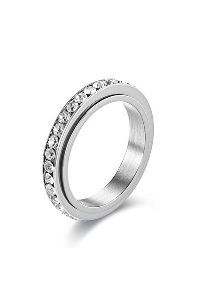 Choice 6 Silver Stainless Steel Spinner Finger Rings For Women 4MM Crystal Ro...