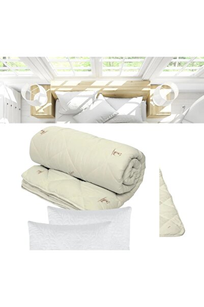ALCANT Quilt Set 180×200 cm Cream Merino Wool + 2 Microfiber Pillows 50×70 cm