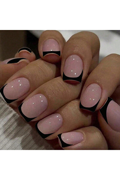 Choice black 24PCS Black French Pointed, Short, Medium Fake Nails, Square Fak...