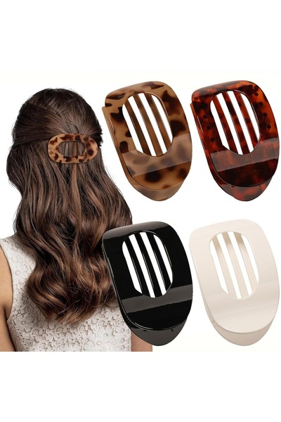 Choice 4pcs set 4 PCS Flat Hair Clips, Round Lay Down Hair Claw Clips for Wom...