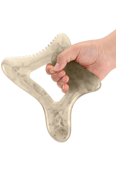 DUTRIEUX أداة غوا شا كبيرة الحجم رمادية اللون، على شكل حرف D، مصنوعة من الرات...