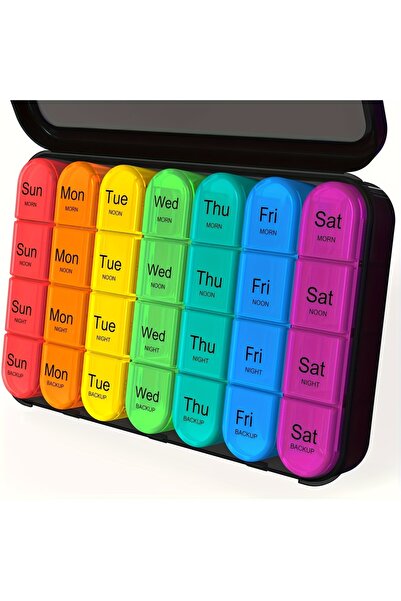 Choice4 منظم حبوب أسود، علبة حبوب تكفي 4 مرات في اليوم، علبة حبوب تكفي 7 أيام...