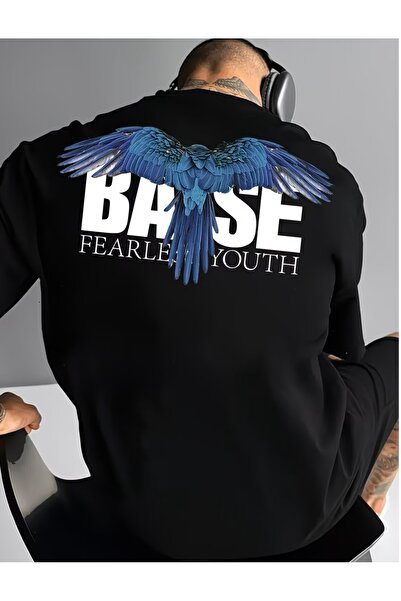 LELVANİ Men's Blue Bird Printed T-Shirt with Base Text