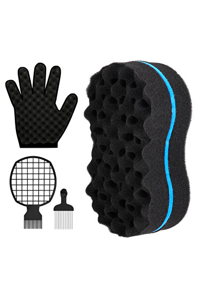 Choice مجموعة إسفنجات شعر زرقاء مكونة من 4 قطع، فتحات كبيرة، فرشاة شعر حلاقة،...