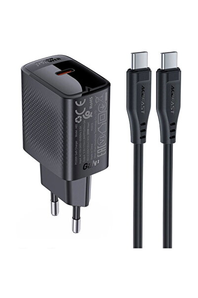 Acefast Încărcare rapidă tip C GaN cu cablu USB-C PD20W negru