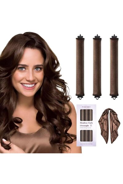 Choice بكرات تجعيد الشعر البني بدون حرارة - 3 قطع، بكرات تجعيد الشعر بدون حرا...