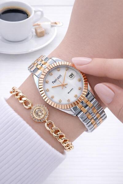 Ferrucci Steel Cord 2 Year Warranty 3 Atm Water Resistant Women Wrist Watch+B...