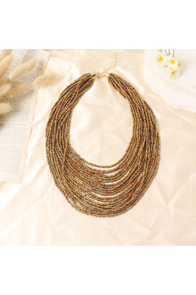 Choice قلادة تشوكر بوهيمية متعددة الطبقات مزينة بخرز متداخل بشكل مبالغ فيه، م...