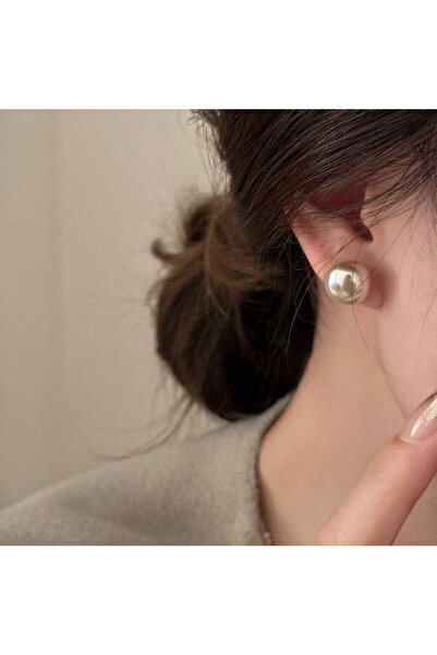 Choice champagne French Temperament Flat Round Pearl Stud Earrings Women and ...