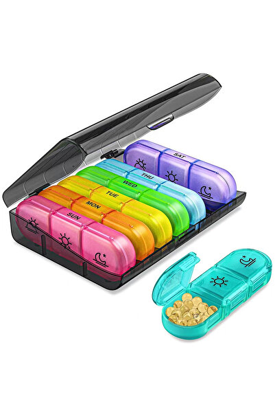 Choice1 علبة حبوب سوداء اللون، قطعة واحدة، منظم لسبعة أيام، 21 خانة، 3 مرات ف...