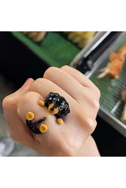 Choice خاتم أسود لطيف على شكل جرو للنساء، عصري وفريد ​​من نوعه، بتصميم مميز و...