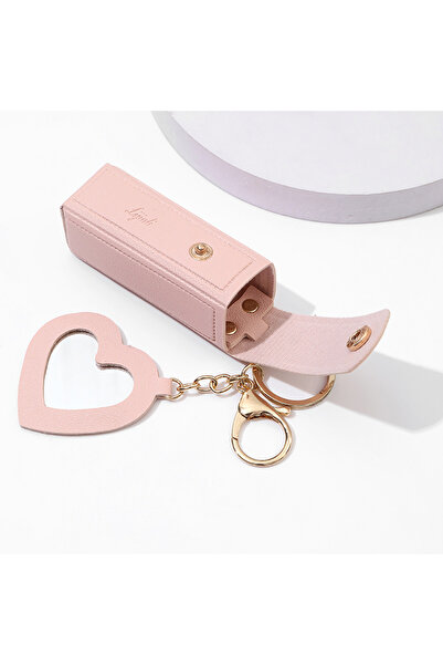 Choice Pink 1pc Mini Lipstick Cases Chapstick Holder Keychain with Heart-shap...