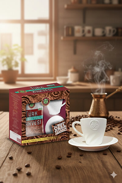 Kahve Dünyası 4 Pcs (100g) Turkish Coffee and Gift Cup