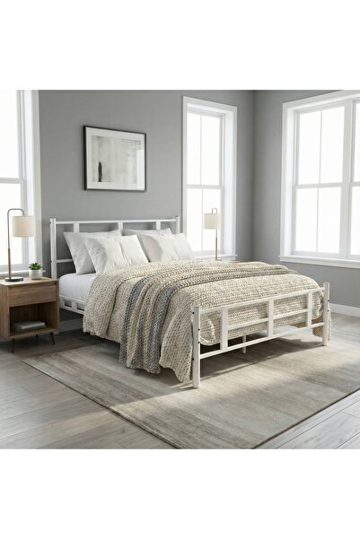 Mobilya Dükkanım Karma Çift Kişilik Metal Karyola 140x200 Beyaz